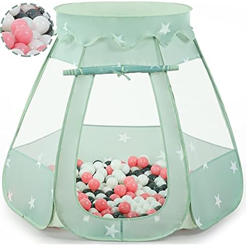 Wilhunter Baby Ball Pit Tent with 50 Balls - For Toddlers, Pink/White/Gray Princess Playhouse with Carry Bag, 109x90cm Cover