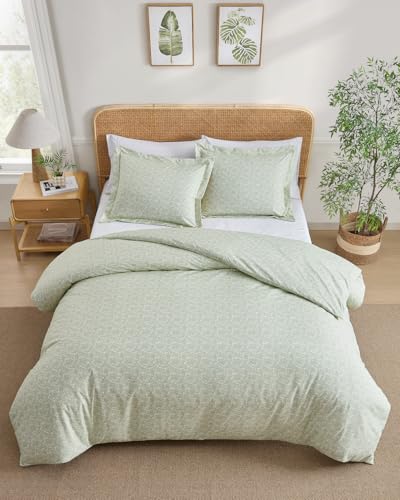 Image of Duvet Cover King - Floral Duvet Cover Set - 3 Piece - Sage Retro Floral | Soft Floral Duvet Cover 104 x 90 with 2 Pillow Shams, Comfy Floral Bedding Set, Hotel Luxury with Zipper Closures & Ties