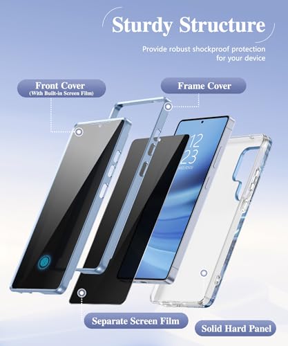 Image of GVIEWIN for Samsung Galaxy S25 Ultra Case, [Slide Camera Cover & Built-in Anti-Spy Privacy Screen Protector] [2 Front Frames] Shockproof Military Grade Marble Phone Case for S25 Ultra 6.9 inch(Star Abyss)