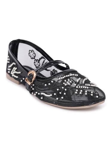 Image of TRYME Women's Elegant Mesh Mary Jane Ballerina Flats | Trendy Slip-On Comfortable Casual Flats Special Occasions