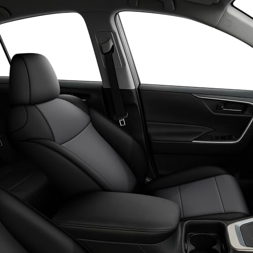 Image of AOMSAZTO Custom Fit Seat Covers for Toyota RAV4: 2019 2020 2021 2022 2023 2024 2025 LE XLE XLE Premium Limited-Faux Leather Full Set Compatible Airbag Seat Protector Black&Gray