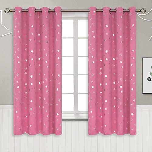 Image of BGment Pink Blackout Curtains 63 Inch Length, Nursery Curtains for Girls Kids Bedroom, Star and Moon Thermal Insulated Room Darkening Window Drapes with Grommet for Babys, 2 Panels, 52 Wide