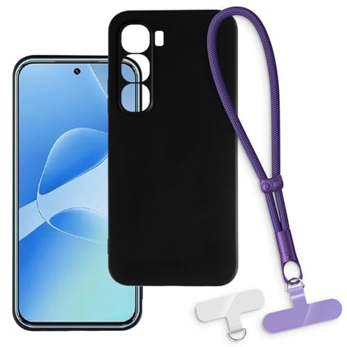 OAGELIM 2-in-1�ی�P�[�X�ƃ��X�g�X�g���b�v Infinix Hot 60 Pro 4G �Ƃ̌݊������� ���O���\�ȃ��j���[�h�t���d�b�J�o�[�A����~�ߕ����h�~�O���b�v�n���h�� (�u���b�N + �p�[�v��)