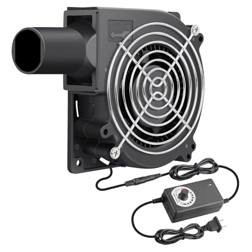 Wathai 120mm x 32mm Dual Ball Blower Fan 12V with 110v - 240v AC Plug Variable Speed Controller - High Velocity Squirrel Cage Fans for DIY Cooling Projects, BBQ, Drum Smoker