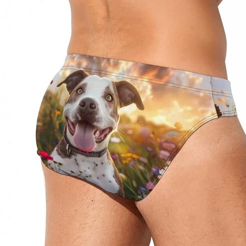 Pit-Bull Dog Flowers Novelty Men's Brief Swimwear Pants Swimming Trunks Beach Shorts Underwear3