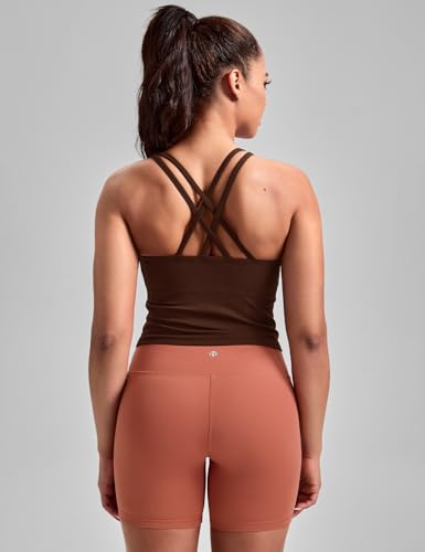 Image of HeyNuts Zeal Bras Longline Ribbed Medium Support Sports Bras, Crisscross Back Tank Tops with Removable Pads A-D Cups