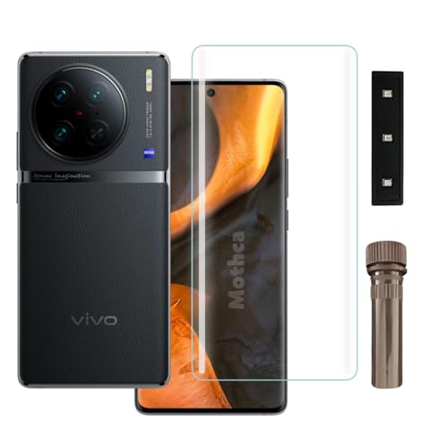 Image of Mothca Premium UV Tempered Glass Screen Protector For Vivo X90 / Vivo X90 Pro (Pack of 1) Full Adhesive UV Curved Screen Guard, Case Friendly with Installation Kit
