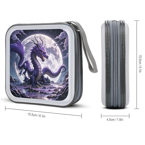 Funda para CD de dragón morado con capacidad para 40 discos y cremallera 3