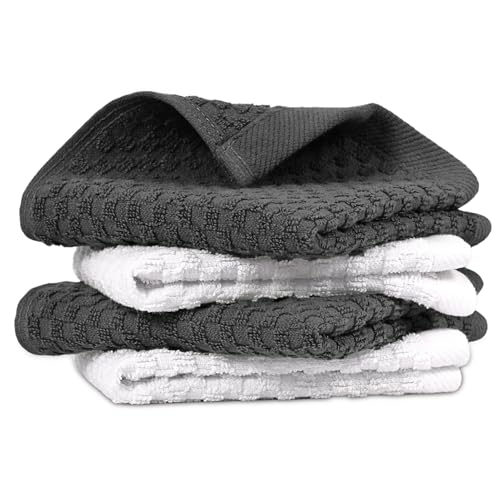 Infinitee Xclusives Premium Dish Cloth 100% Cotton 12 x 12 Inches |Pack of 4| - Ultra Soft Tea Towels - Highly Absorbent Kitchen Rags - Terry Dishcloth for Kitchen and Household Cleaning |Grey|
