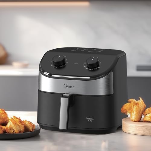 Fritadeira Midea Air Fryer 5,5L, design de dois botões, ampla faixa de temperatura de 80°C a 200°C, cesto antiaderente e prato para vegetais, 1900W, 220V, FWM55P2