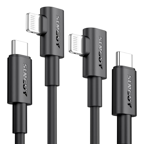 SUNGUY Cable USB C a Lightning 1.5m, 2 Piezas [MFi Certificado] 90 Grados Cable Lightning USB C 20W Cable iPhone Carga Rapida para iPhone 14/13/12/11 Pro Max Mini XR XS 8 7 6 5 Plus, CarPlay