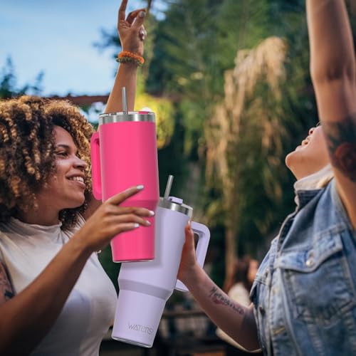 Image of 40 oz Tumbler with Handle,Tumbler with Lid and Straw,Double Wall Insulated Cup Stainless Steel Travel Mug(Cold for 34 Hours),Water Bottle for Iced Tea,Coffee,Cold Beverages(Gloss Pink)