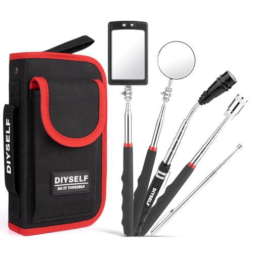 DIYSELF Telescoping Magnetic Pickup Tool, Inspection Mirror Telescoping, LED Flashlight, Telescoping Magnet Stick, Flexible Magnet Pickup Tool, Gadgets for Men, Cool Gifts for Dad, Husband, 5-in-1 Set