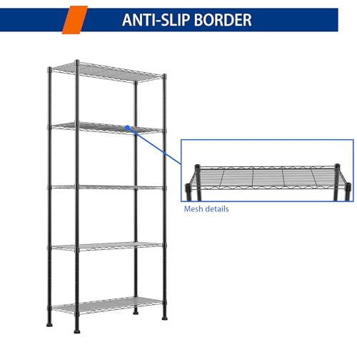 Image of REGILLER 5-Wire Shelving Metal Storage Rack Adjustable Shelves,Standing Storage Shelf Units for Laundry Bathroom Kitchen Pantry Closet(Black,14.1 inch D x 30 inch W x 79 inch H)