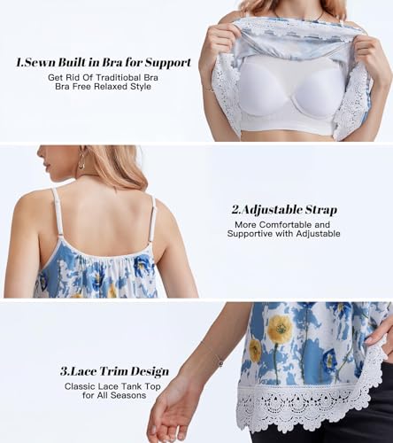 Image of Camisoles for Women with Built in Bra Adjustable Strap Tank Tops Cami Sleeveless Summer Tops for Workout Sleeping Traveling