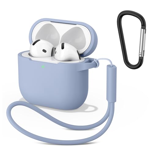 Image of Tobfit Case for AirPods 4 Case Cover 2024 with Lanyard & Keychain, Soft Silicone Protective Case for Apple AirPods 4th Generation, Full Protection, Support Wireless Charging - Denim Blue