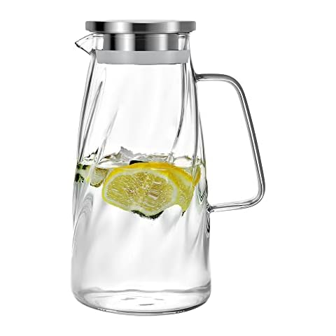 Vzaahu Glass Pitcher with Lid Carafe 1.7 Liter 57 Ounces Borosilicate Teapot for Iced Water Tea Jar Juice Jug Coffee Milk Cover