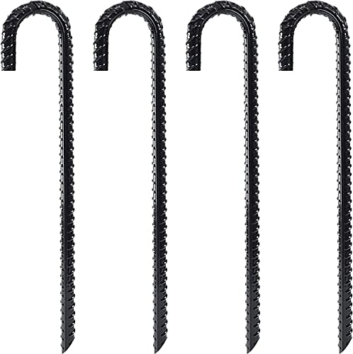 DIAMOND BRAND 12 inch Galvanized Rebar Stakes Heavy Duty J Hook Tent Stakes Ground Anchors for Trampoline, Canopy, Fence, Pack of 4?Black? (Orange)