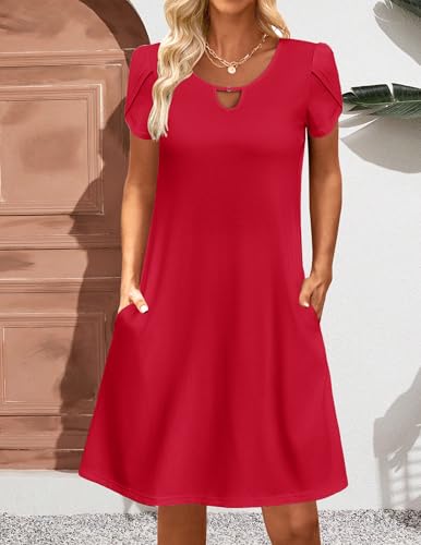 Image of Zeagoo Women's Casual A-Line Dresses with Pockets Summer Floral Tshirt Dress Short Sleeve Mini Dress Flowy Sundresses