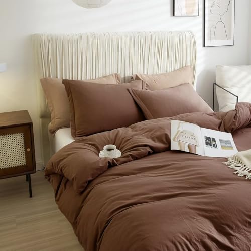 Vclife VCDSSH-Q Full Washed Microfiber Duvet Cover Simple Style Chocolate Brown Bedding Sets Comforter Cover For Woman Man Adult thumb #6