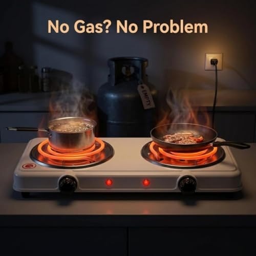 Image of Electric Double & Single Burner Hot Plate Portable Cooktop with Dual Adjustable Temperature Control | Electric Stove for Home, Hostel, Office, Travel, Dorm, Camping & Emergency Cooking (2000W)