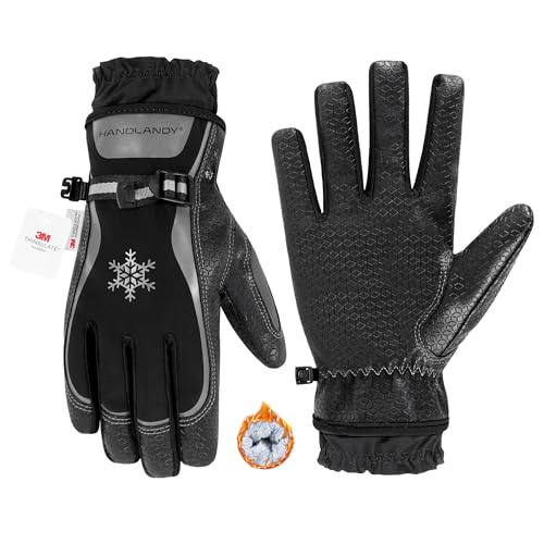 HANDLANDY Winter Work Gloves for Men Women, 3M Thinsulate Insulated, Waterproof Thermal Touchscreen Warm Grip Gloves for Cold Weather, Skiing, Snowboarding, Hiking (Black Grey, XL)