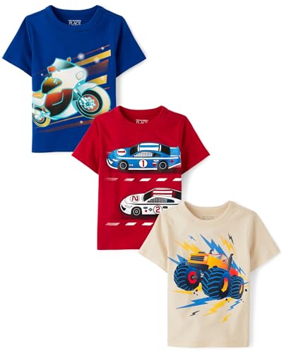 The Children's Place,Baby Boys,and Toddler Vehicle Short Sleeve Graphic T-Shirts,multipacks,Racecar/Monster Truck/Motorcycle 3-Pack,4 Years