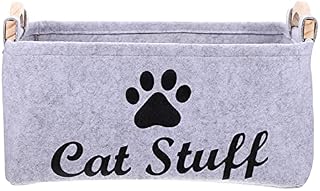 Balacoo Kids Playsets Felt Dog Toys Storage Basket with Handle Cat Suff Toy Storage Bin for Toys Sundry Storage Box Organizer Bin Gray Baby Laundry Basket
