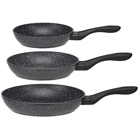 melianda IT-3000 3tlg Pfannenset 20cm - 24cm - 28cm antihaft Marmoroptik Elektro, Glaskeramik Cover