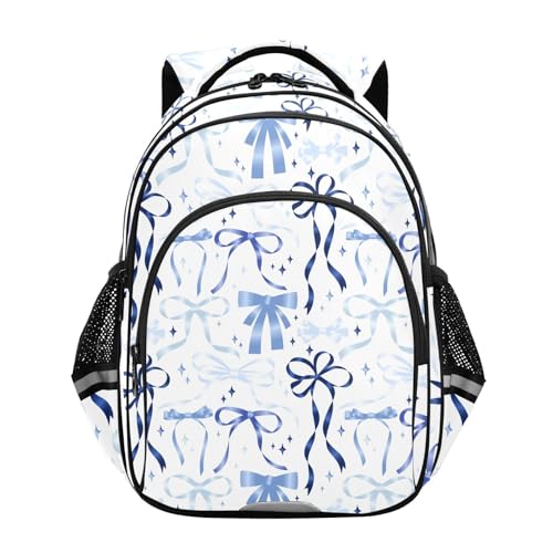 Cartoon Blue Ribbons Bow Backpack for Kids Elementary School Bag Boys Girls Bookbag Travel Backpack Daypack