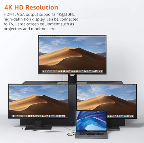 Image of Amazon Basics Dock Station, 13-in-1 USB C HUB Docking Station, USB C Network Hub with HDMI VGA PD(3.0), 4xUSB 2xUSB C, 10 /100M Gigabit Laptop Stand for MacBook iPad Surface Pro and More Windows Laptop