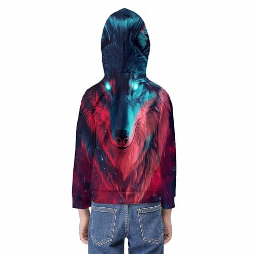 Pull loup imprimé 3D sweat à capuche sport décontracté enfant 12-14 ans - 6