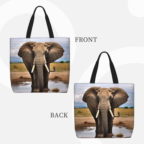 Canvas Tote Bag for Women Shoulder Tote Purse Reusable Grocery Bag African Wild Animals Elephant Aesthetic Shopping Bags3