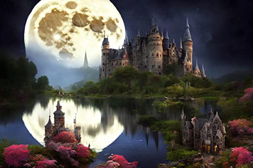 Toile murale de lune et lac 50x70 cm sans cadre pour décoration moderne