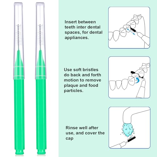 Image of Patelai 100 Pcs Braces Dental Brushes,Green,Adorable Size | Interdental Toothpick Bristle Dental Picks for Cleaner Tooth Flossing Head Oral Hygiene Flosser Toothpick Cleaners Tooth Tool