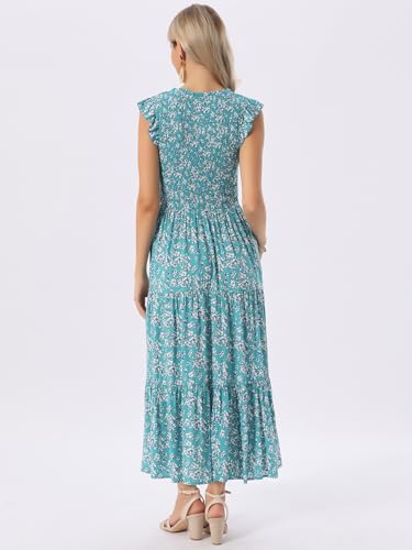 Image of Seta T Women's Summer Dresses Casual Ruffle Sleeveless V Neck Floral Sundress Flowy Smocked Beach Maxi Dress