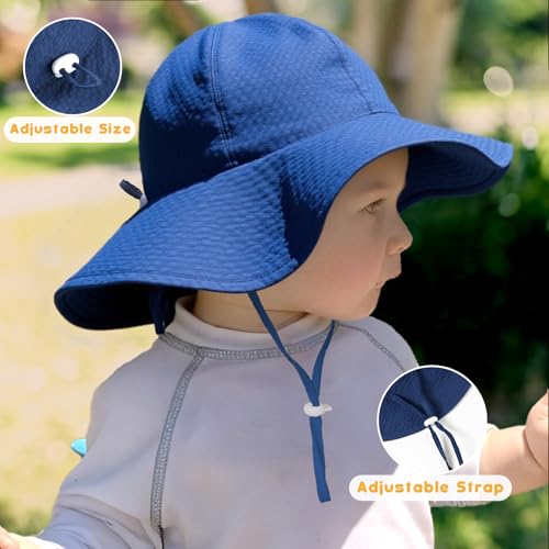 Image of HONGTEYA Baby Sun Hat Toddler Girl Beach Hat Sun Protection Adjustable Outdoor Summer Wide Brim Bucket Hat for Infant Kids