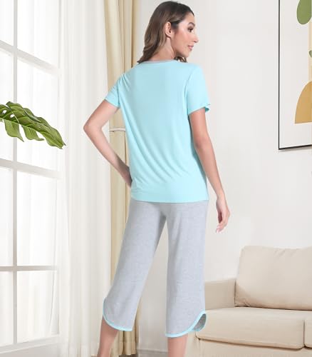 Image of NACHILA Bamboo Viscose Pajamas for Women Pleated Ruffle Tank Top Pjs Set