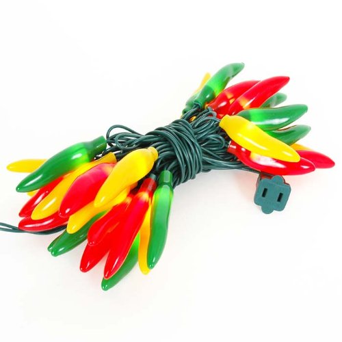 Novelty Lights 11FT Chili Pepper String Lights, 35 Lights Indoor/Outdoor Connectable Mini Light Set, Red/Green/Yellow