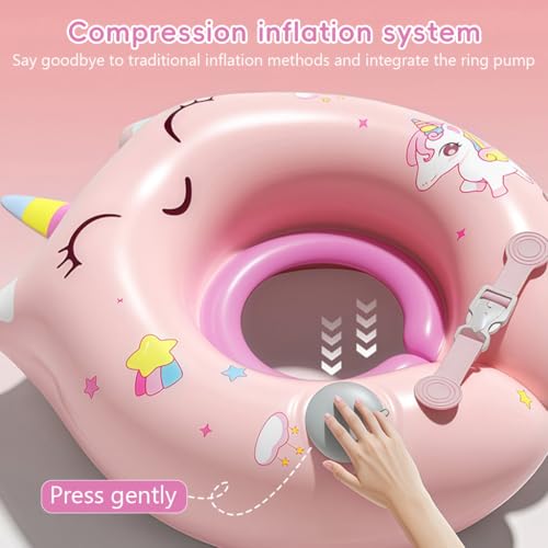 Image of Proberos Inflatable Baby Float Ring for 0-3 Months Age, Soft PVC Unicorn Swim Ring for Infants & Toddlers, Press-&-inflate Design, Adjustable Float Swim Float Tube for Bathing & Swimming, 12.5-48cm