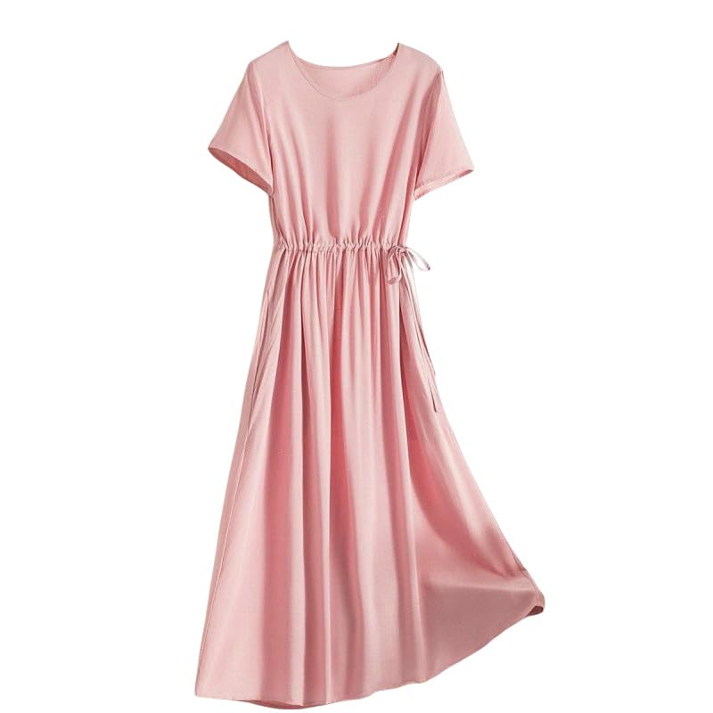 Robe midi d'été en coton et lin au design épuré de couleur unie