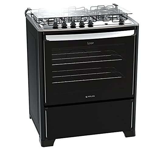 Fogão 5 bocas Atlas New Utop Preto mesa de inox - Bivolt
