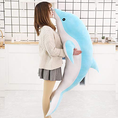 Tikwisdom Dolphin Stuffed Animal Plush Pillow, Super Soft Doll, Marine Animal Plush Toys Kids Sleeping Pad Gift. (Blue (1 meter long))