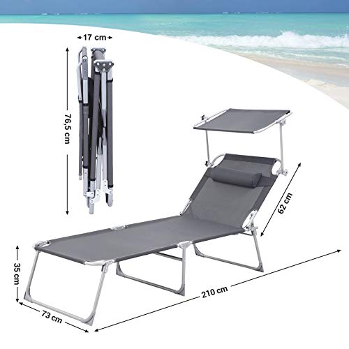 Sonnenliege mit Dach von SONGMICS und Kopfkissen, belastbar bis 250 kg