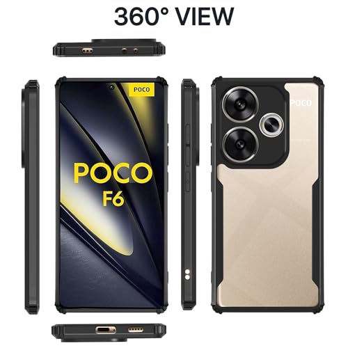 Image of Pikkme Poco F6 5G Back Cover | Crystal Clear Transparent Back | Ultra Hyrbid | Full Camera Protection | Raised Edge | Bumper Back Case (Black)