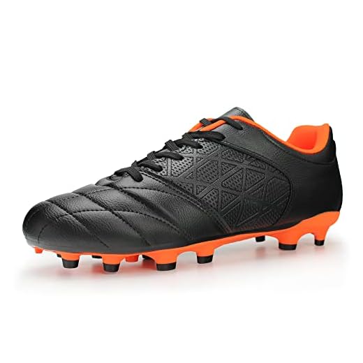 Hawkwell Men's Big Kids Youth Athletic Outdoor Professional Firm Ground Soccer Cleats, Black Orange, 10 M US