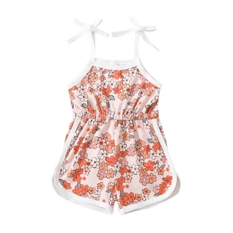 Jeinxcn Toddler Baby Girl Summer Clothes Floral Print Romper Halter Jumpsuit One Piece Summer Outfit 4-5T Cover