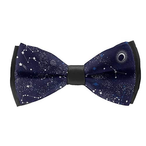 RIMENCH Men's Pre-Tied Satin Formal Tuxedo Bowtie Adjustable Length Satin Bow Tie (Zodiac Constellation Galaxy Starry Night Stars Glow In The Dark Midnight)