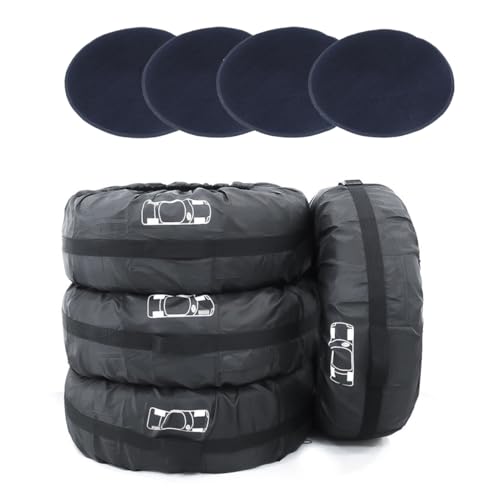 J&C Tire Cover Set of 4 Waterproof Dust-Proof Universal Spare Wheel Tire Cover Tyre Protection with 2 Pcs Wheel Felts for SUV Car 19"- 31" Diameter (Black-1)