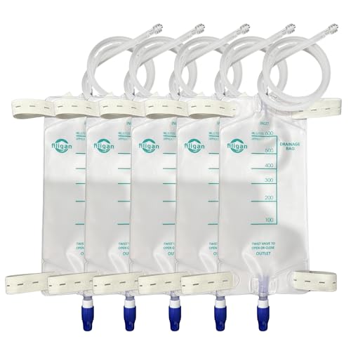Filigan 600ml Nephrostomy Bags Clear Urine Drainage Bag with 24 Silicone Tube Twist Drain Valve (Pack of 5)